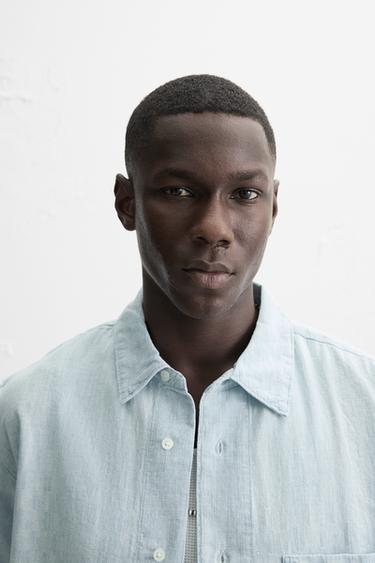 CHEMISE EN DENIM CONTRASTE - Bleu clair de Zara - Image 4