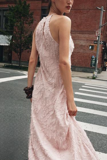ROBE MIDI EFFRANGÉE HALTER - rose poudré de Zara - Image 2