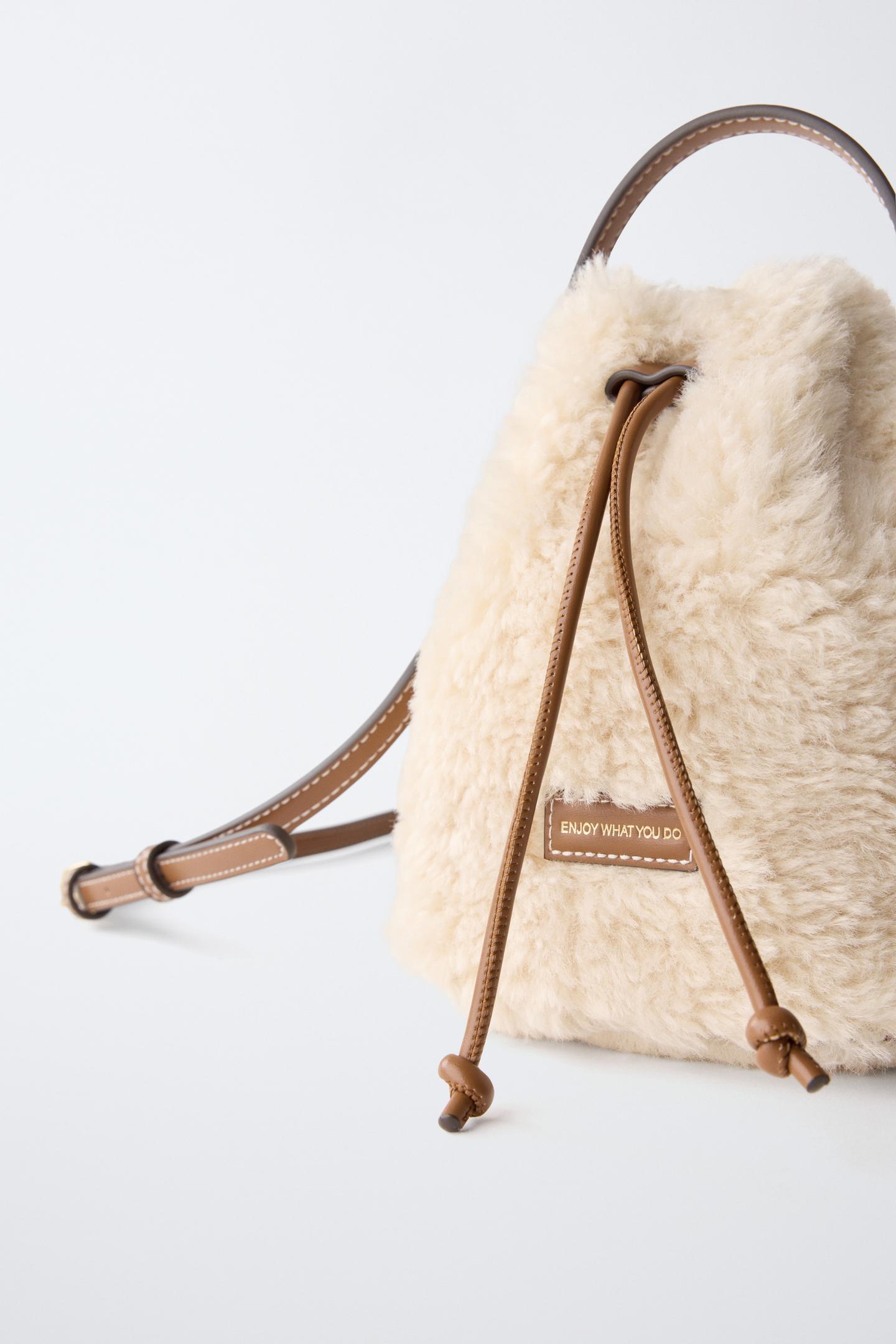 Детская сумка Zara Fur Bucket Crossbody, цвет: Молочный белый — фото 3