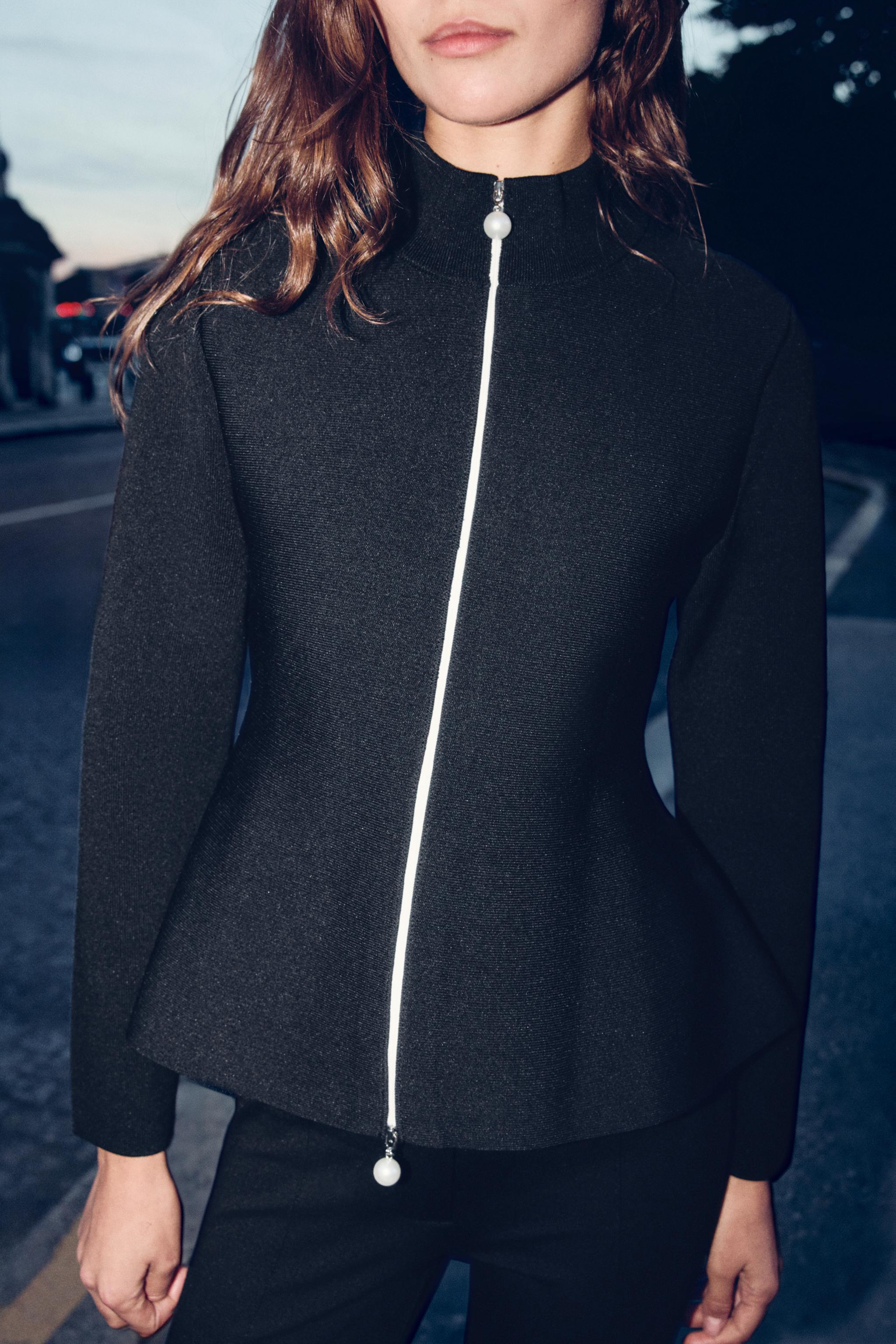 Pearl Zip-Up Cardigan by Zara