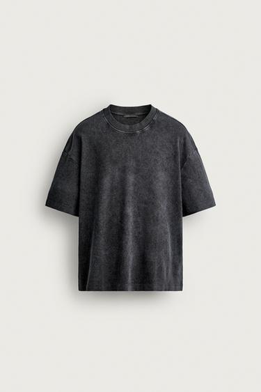 Zara 基本款水洗休閒版 T 恤 - 深灰色