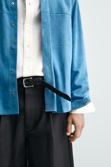 REGULAR FIT SUEDE LEATHER OVERSHIRT - Blue by Zara - Image 4