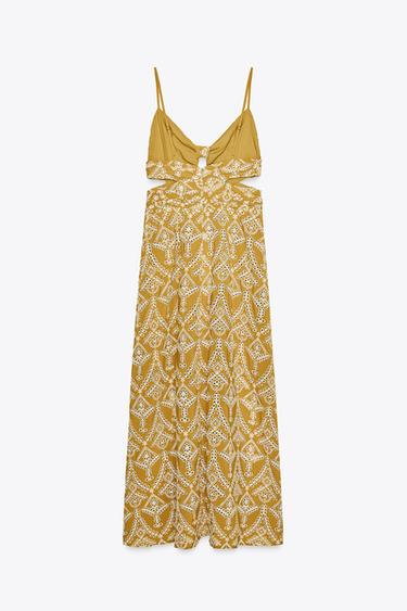 ROBE MIDI BRODÉE - Moutarde de Zara - Image 6