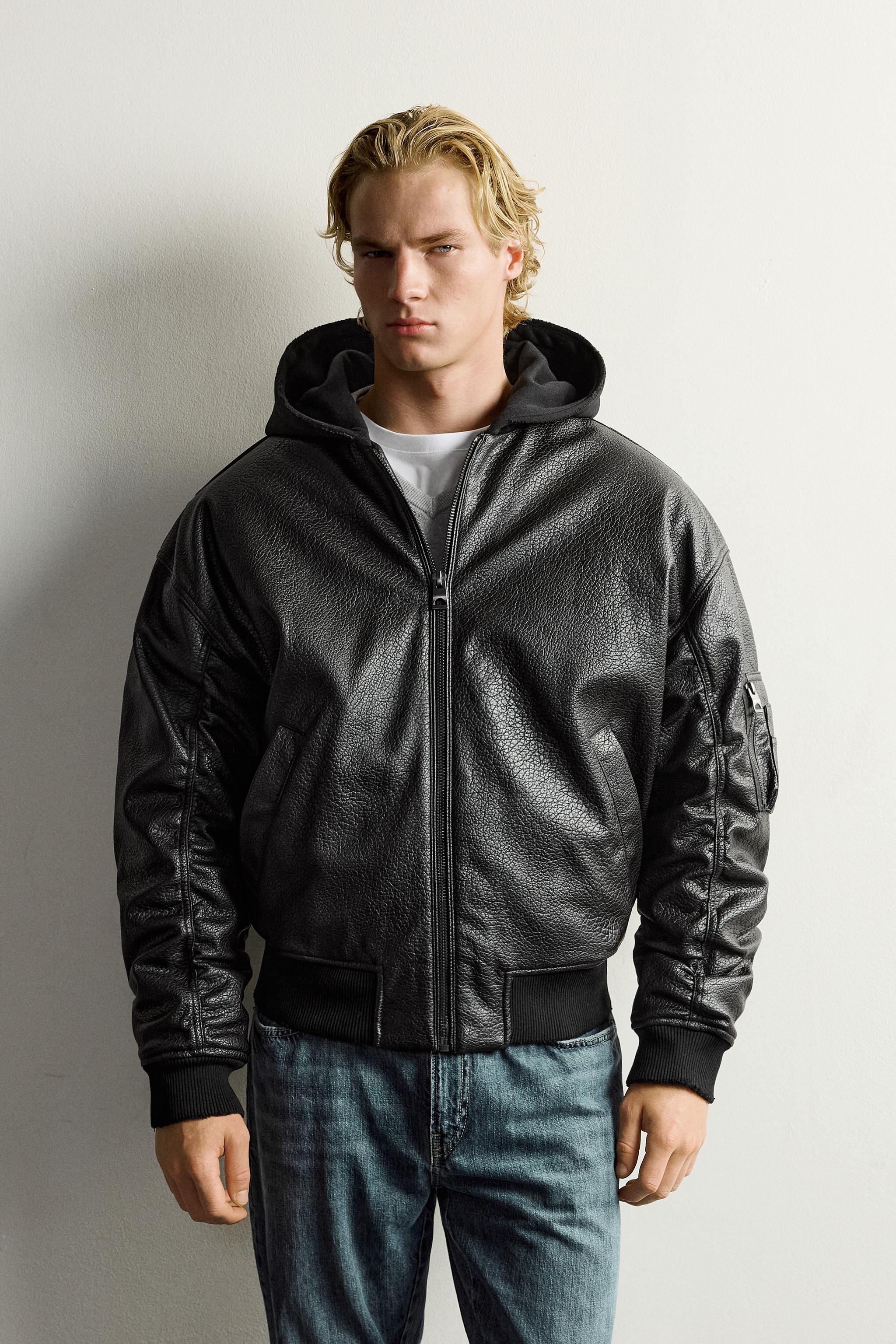 BLOUSON BOMBER MATIÈRE SYNTHÉTIQUE CAPUCHE COMBINÉE