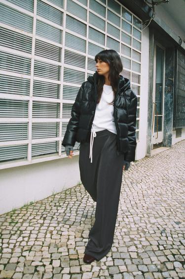 WATER-REPELLENT AND WINDPROOF QUILTED FAUX LEATHER ANORAK - Black by Zara