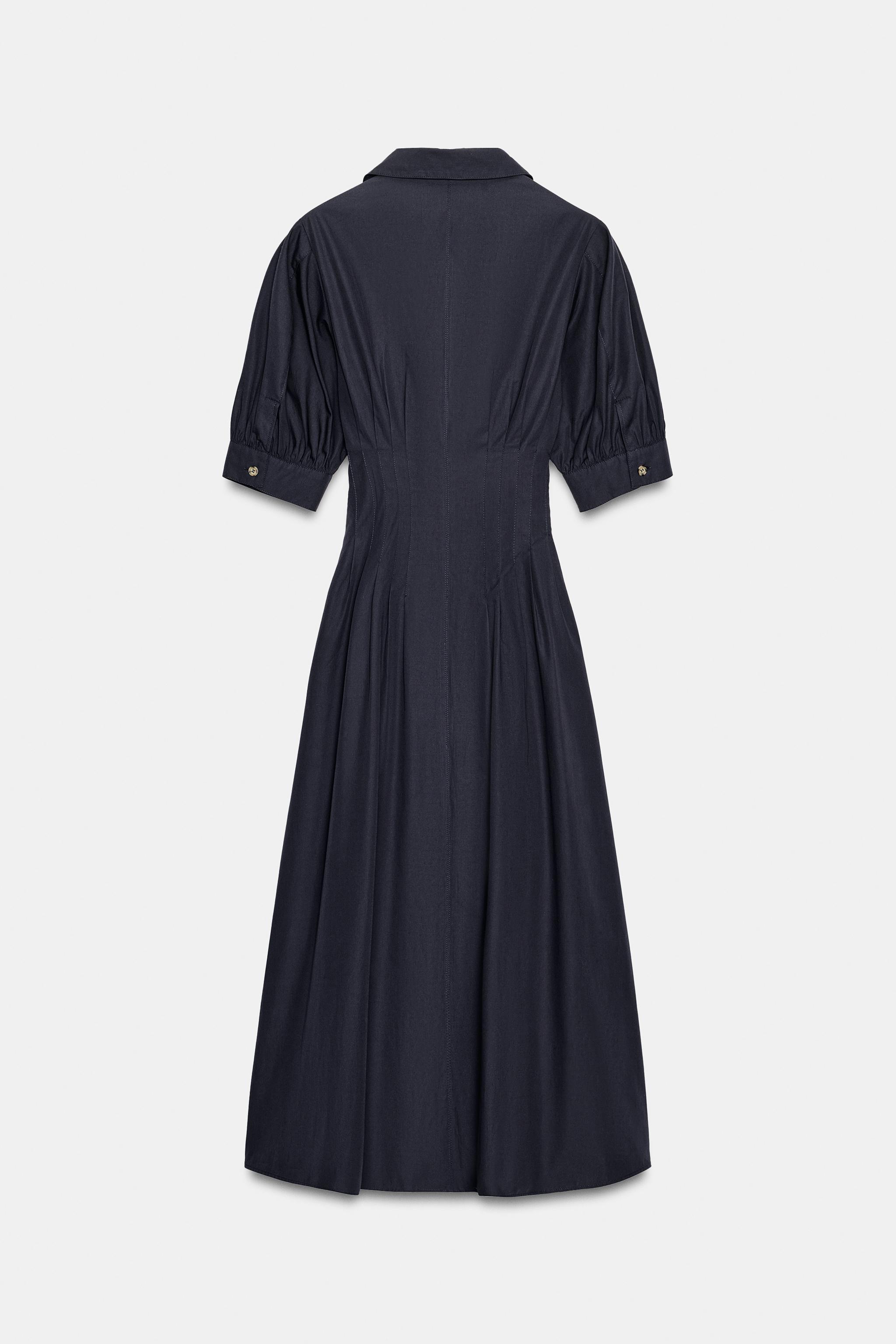 PUFF SLEEVE POPLIN MIDI DRESS