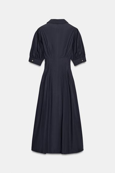 VESTIDO MIDI POPELÍN MANGA ABULLONADA - Marino de Zara