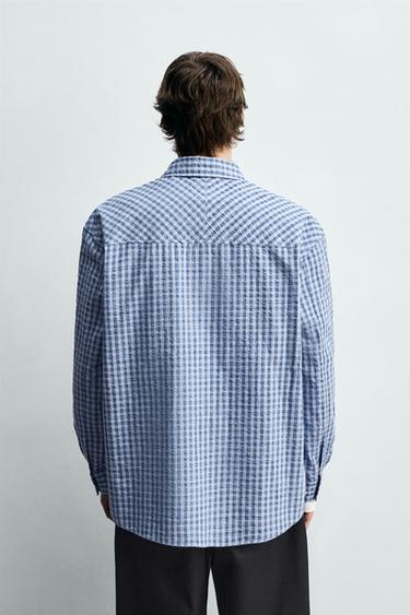 CHEMISE RELAXED FIT À CARREAUX TEXTURÉE - Bleu de Zara - Image 2