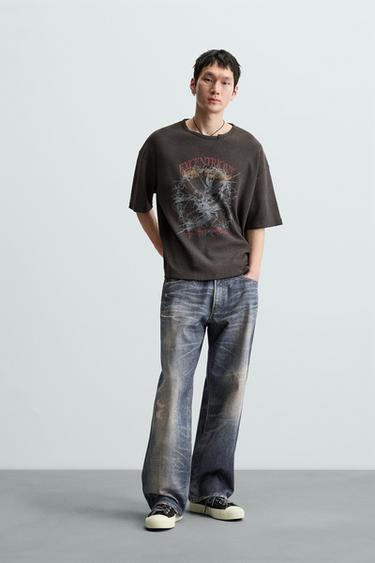 SPRAY PRINT KNIT T-SHIRT - Brown by Zara - Image 0