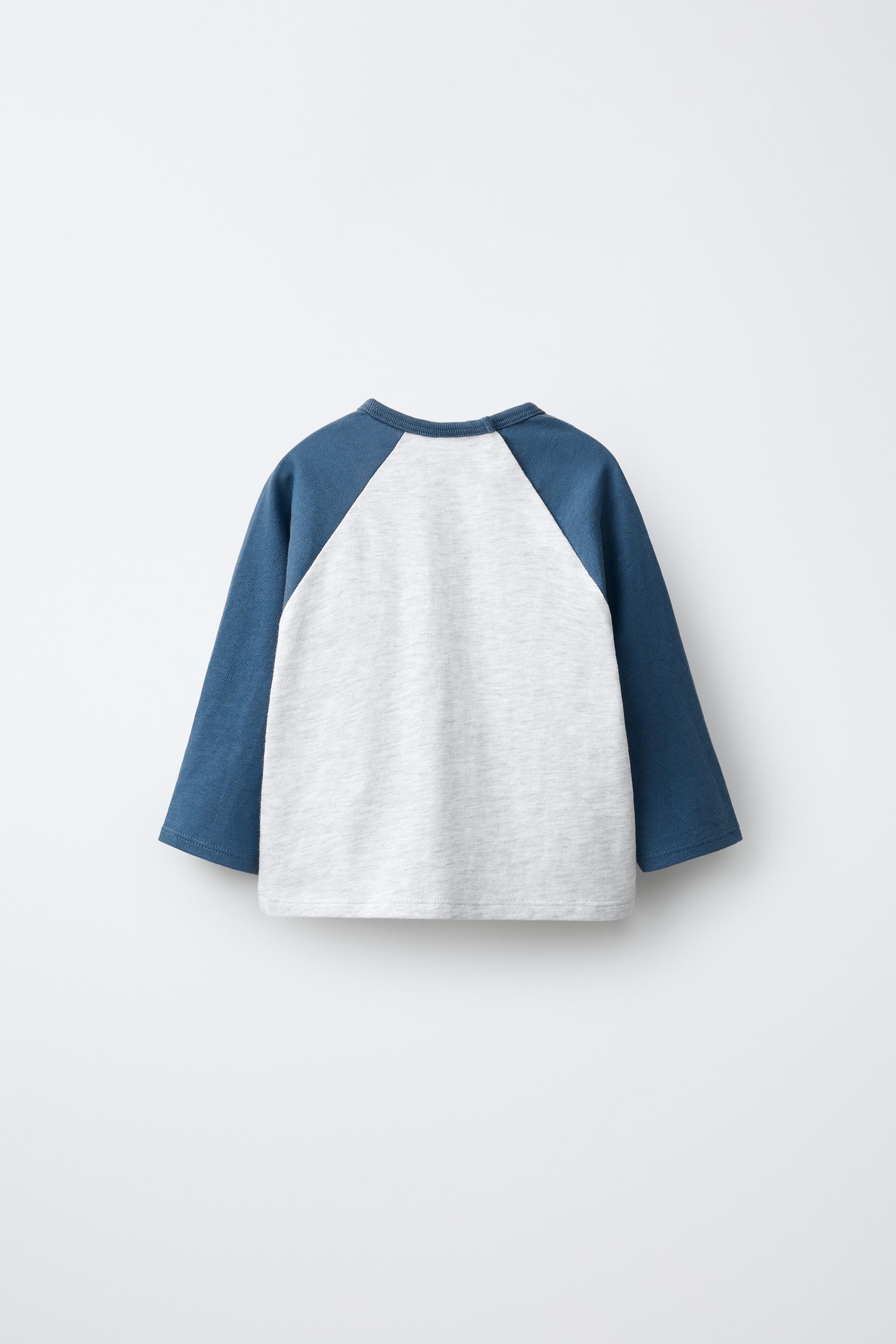 CONTRAST RAGLAN SLEEVE T-SHIRT — Blue / White