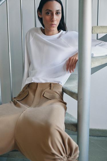 Zara LONG SLEEVE RAGLAN T-SHIRT - White