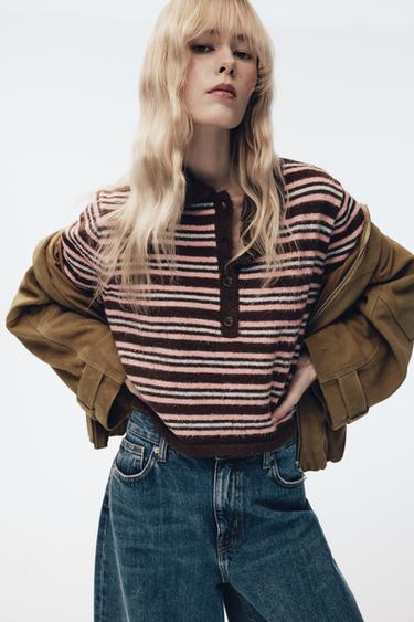Zara STRIPED KNIT JUMPER - Multicolored