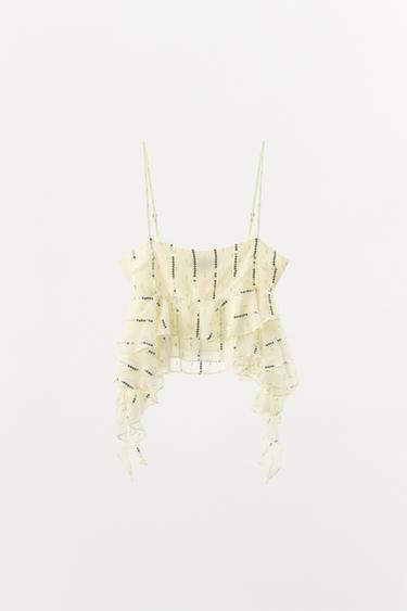 SEQUINNED RUFFLE TOP - Light yellow by Zara - Image 4