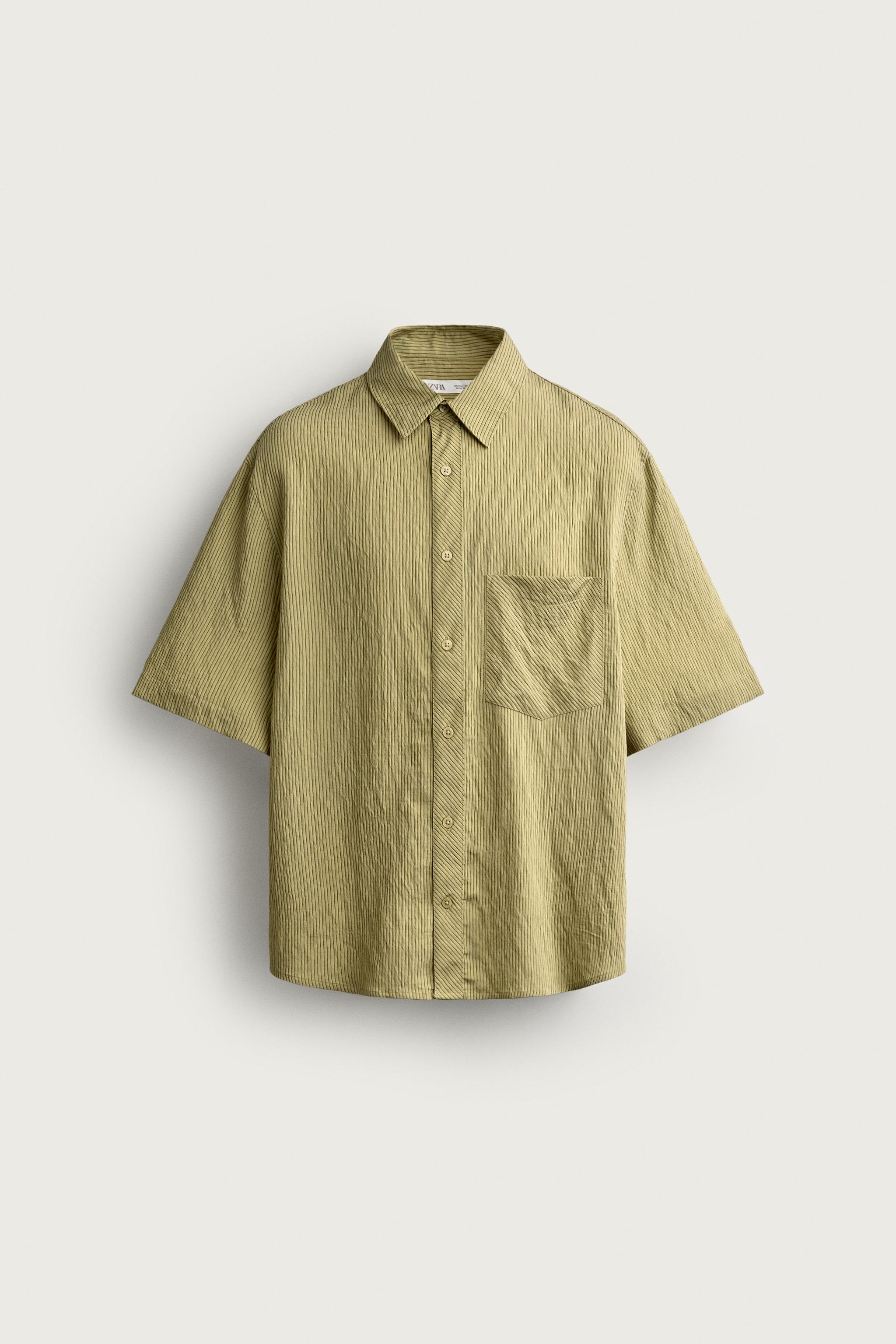 STRIPED JACQUARD BOXY FIT SHIRT — Yellow