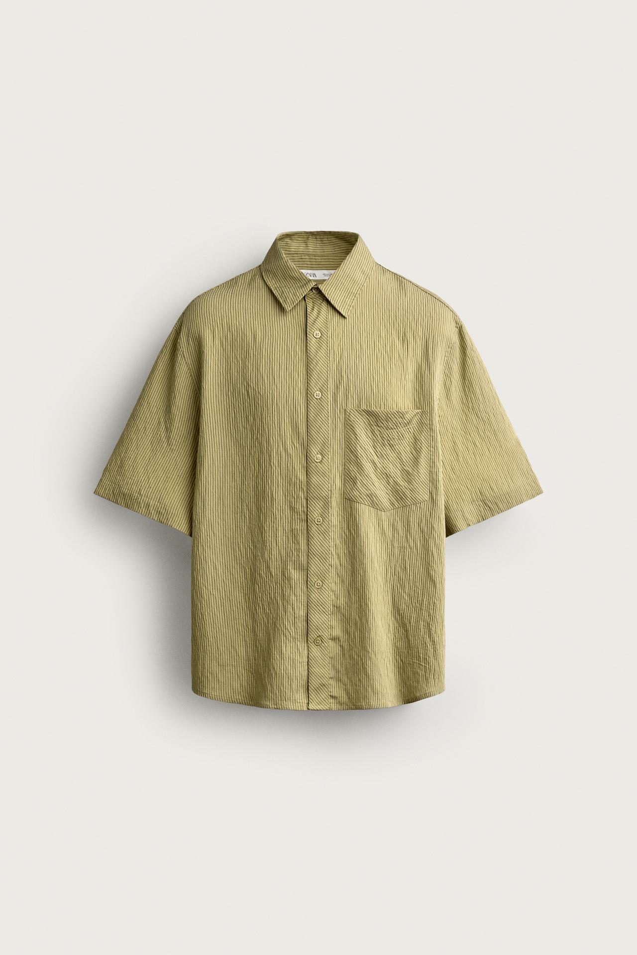 STRIPED JACQUARD BOXY FIT SHIRT — Yellow