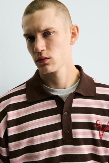 POLO EN JACQUARD À RAYURES - Chocolat de Zara - Image 5