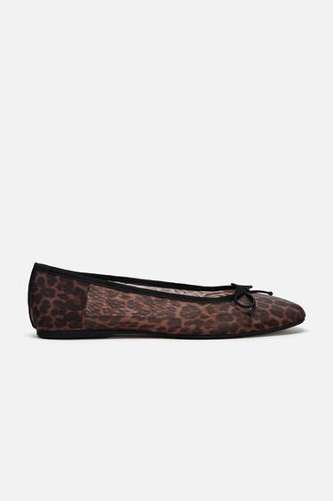 Zara ANIMAL PRINT MESH BALLET FLATS - Leopard