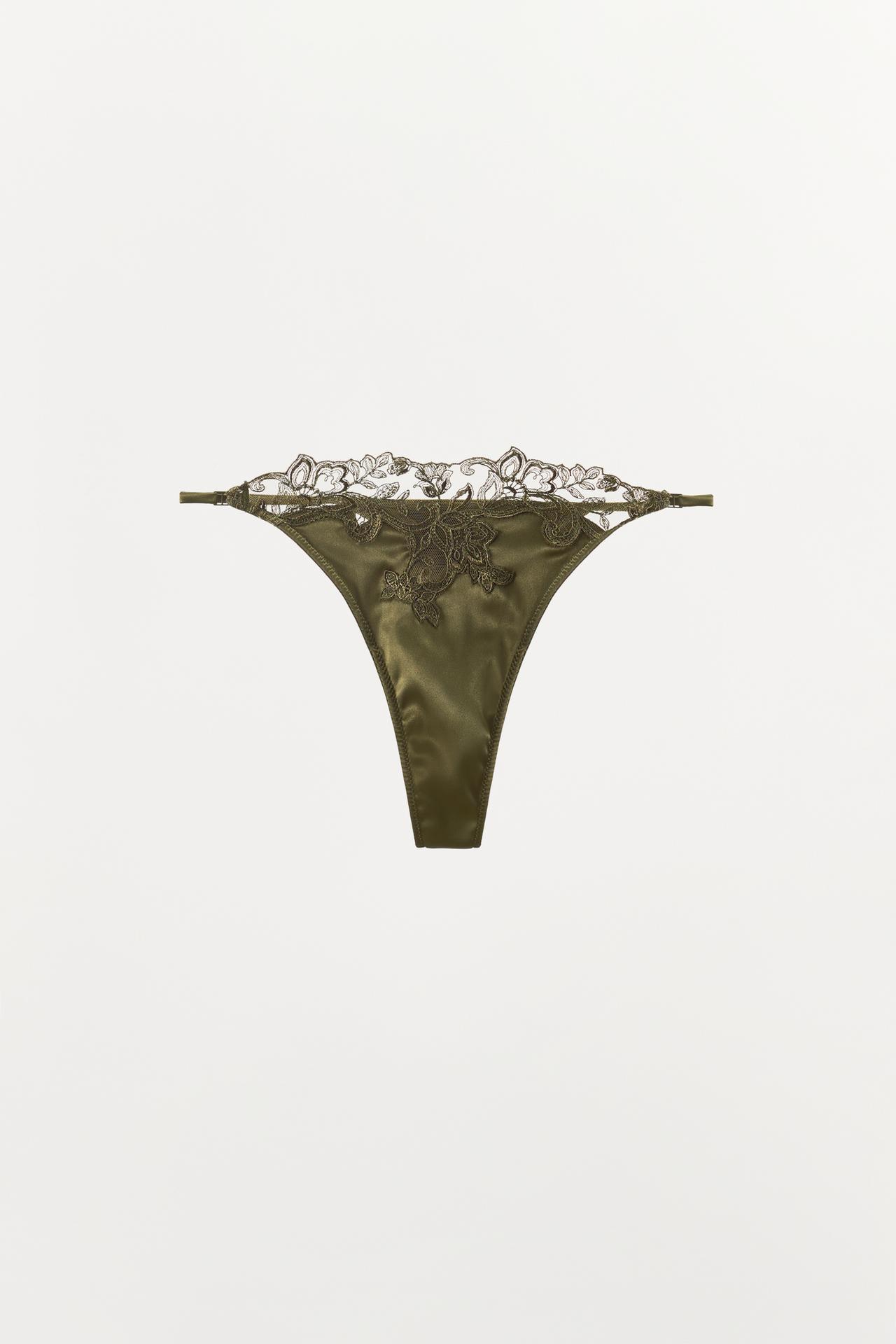 SATIN AND LACE THONG — Green