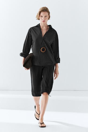 Zara Striped cotton blend shirt - Black - Image 0