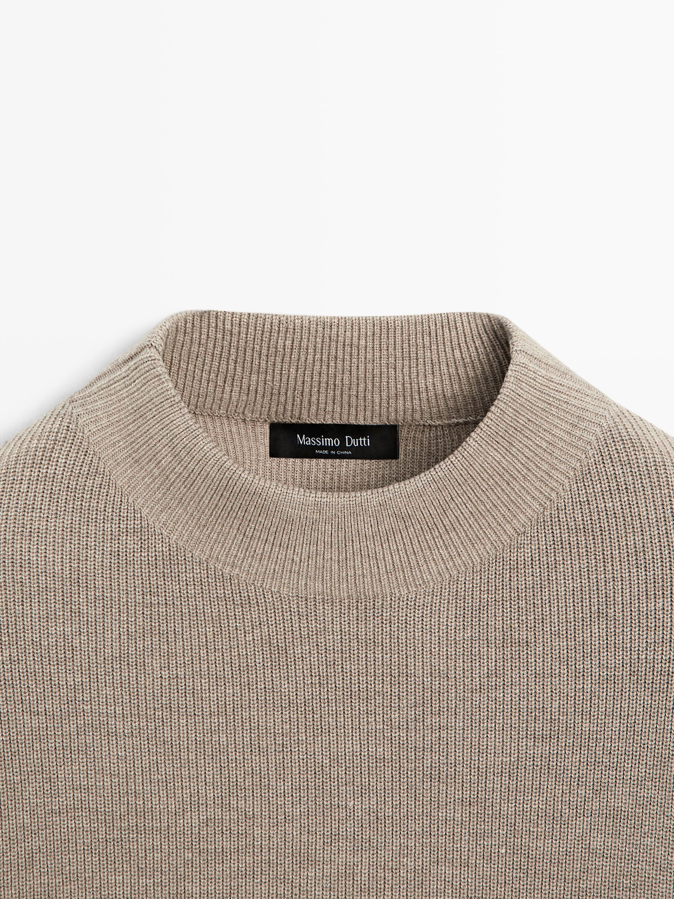 Cotton blend knit sweater with mock turtleneck