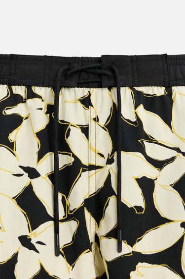 LONG FLORAL PRINT SWIMMING TRUNKS - Black by Zara - Image 7