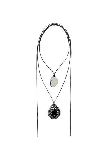 PACK OF 2 CORD NECKLACES WITH STUDS - Black by Zara - Image 0