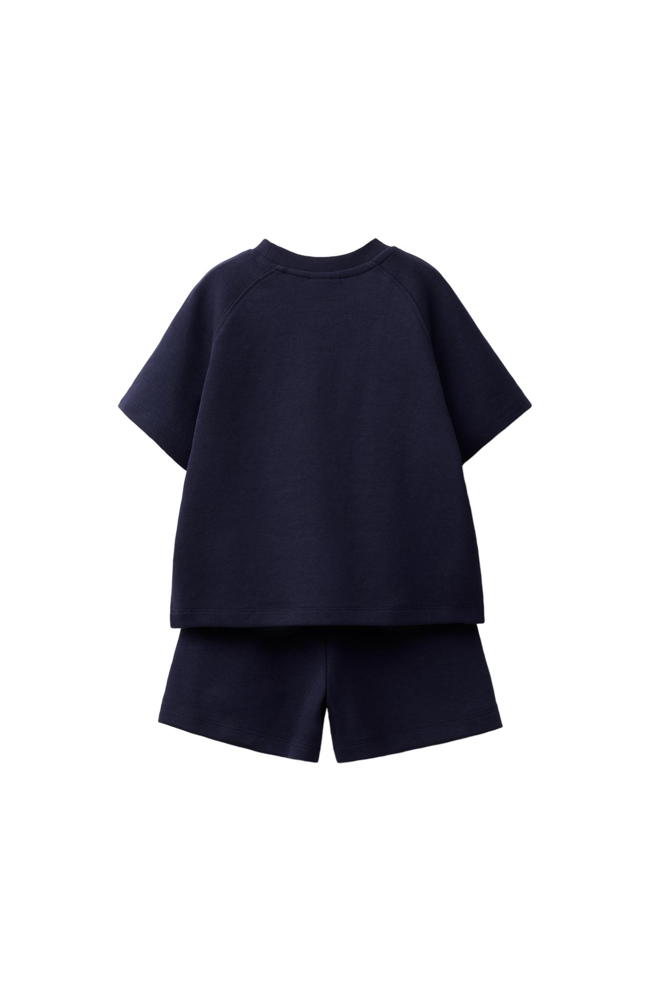 INTERLOCK T-SHIRT AND SHORTS JOGGING SET — Navy blue