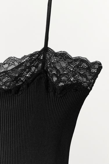 TOP CÔTELÉ EN DENTELLE - Noir de Zara - Image 6