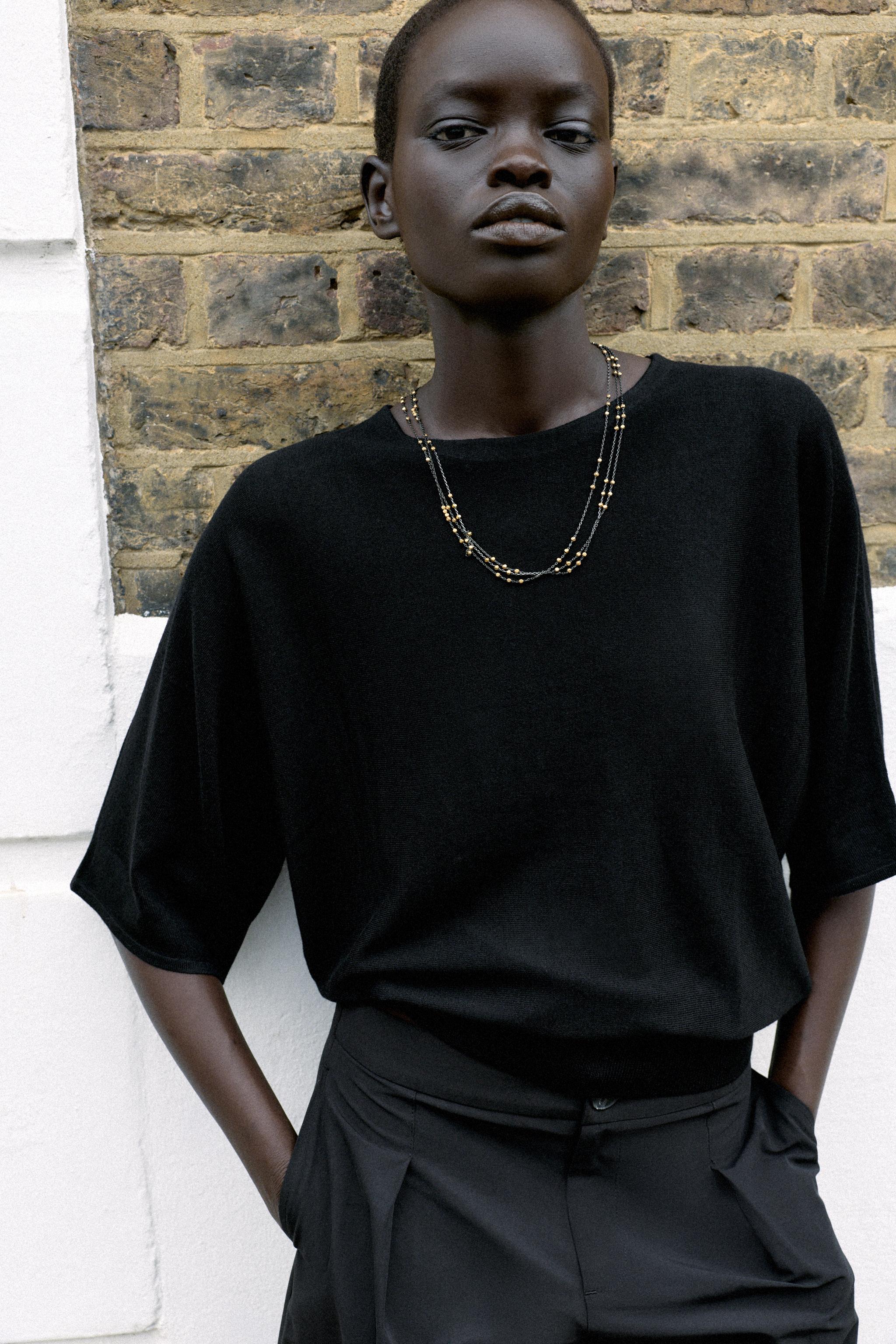 THREE-QUARTER SLEEVE KNIT JUMPER — Black