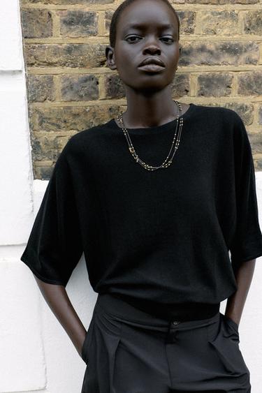 KNIT 3/4 SLEEVE TOP - Black by Zara