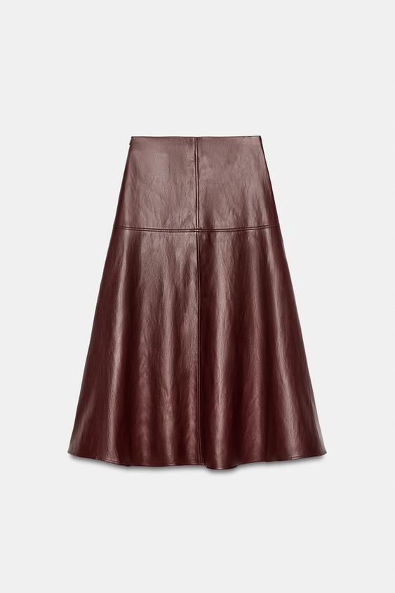 LEATHER-EFFECT LAYERED MIDI SKIRT - Burgundy by Zara - Image 5
