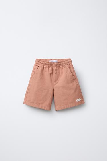 COTTON BERMUDA SHORTS WITH LABEL - Russet by Zara
