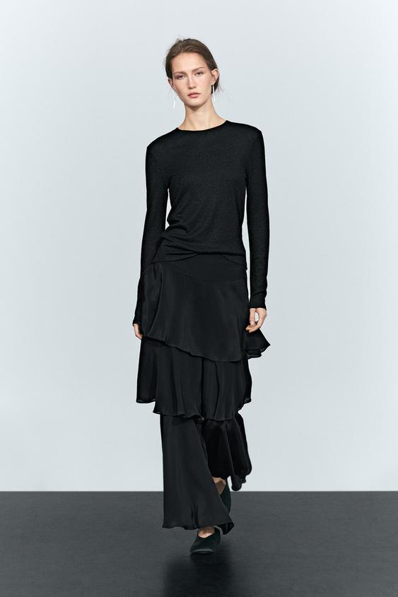 Zara Flowing skort with ruffle detail - Black - Image 0