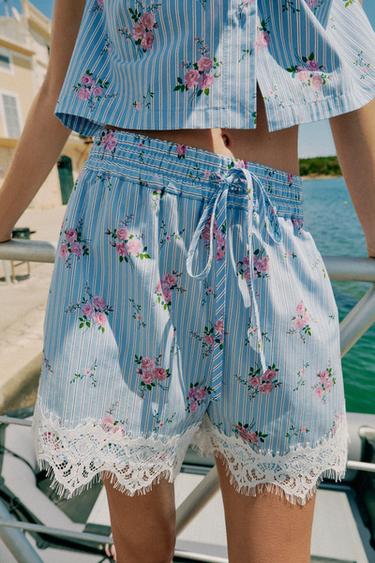 STRIPED BERMUDA SHORTS WITH LACE TRIM - striped by Zara