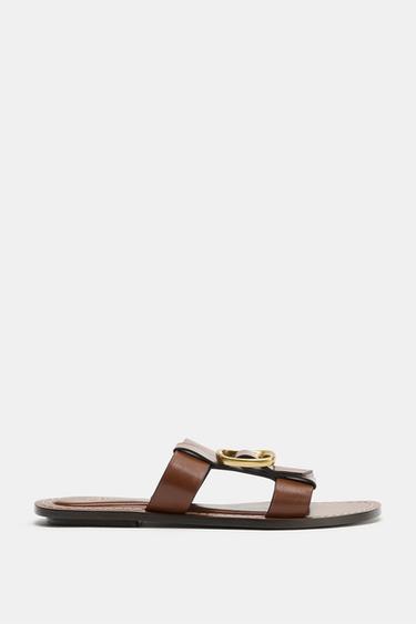 BUCKLED FLAT SANDALS - Dark tan by Zara