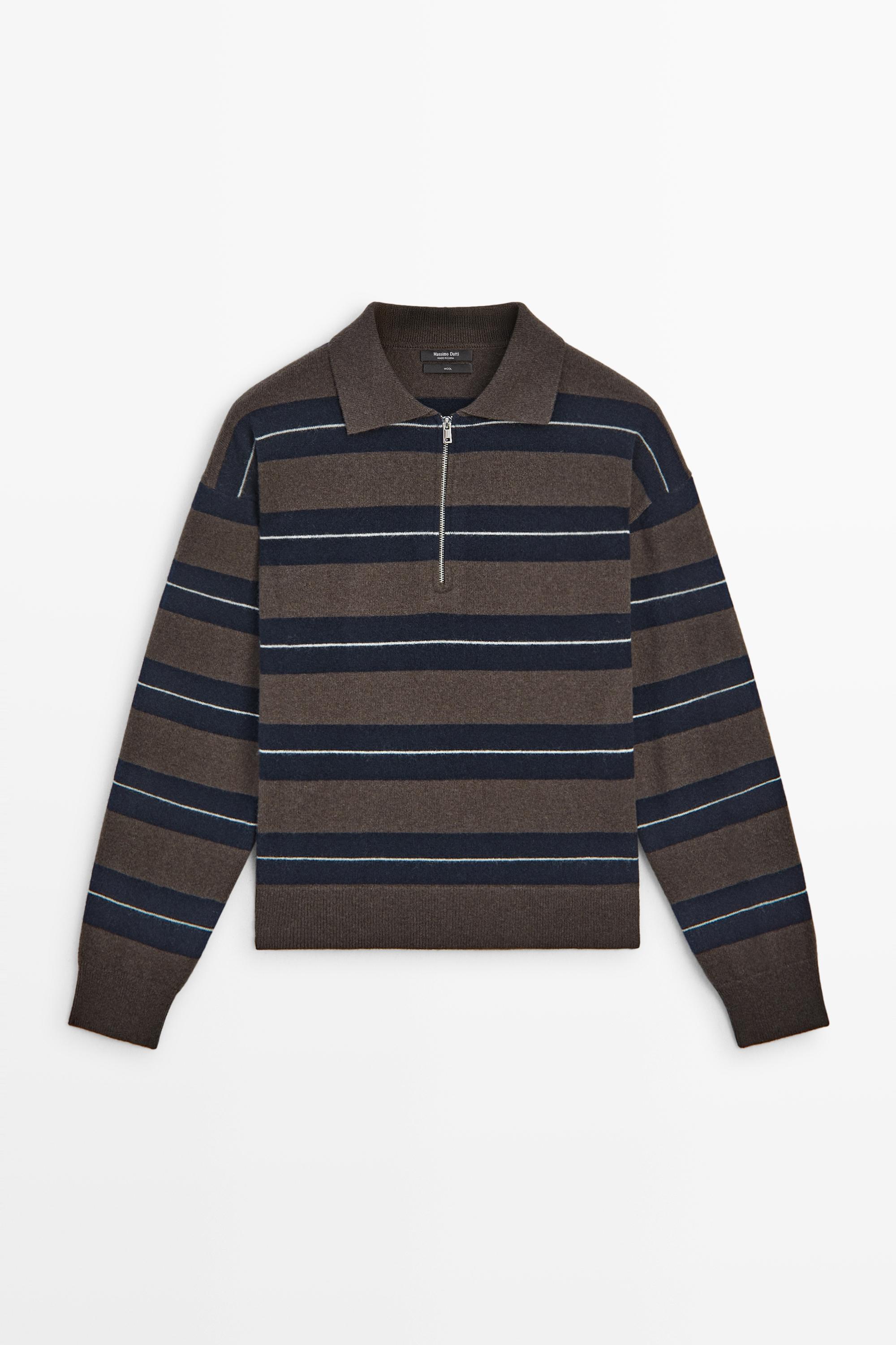 100% wool zip polo sweater