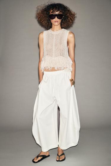 PANTALÓN VOLUMEN ZW COLLECTION - Blanco roto de Zara