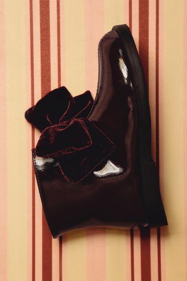 Zara 漆皮蝴蝶結短靴 - 紫紅色