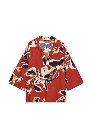 FLORAL PRINT LINEN BLEND SHIRT