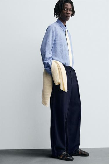CREASED-EFFECT STRIPED FLOWING SHIRT - Blue by Zara - Image 6