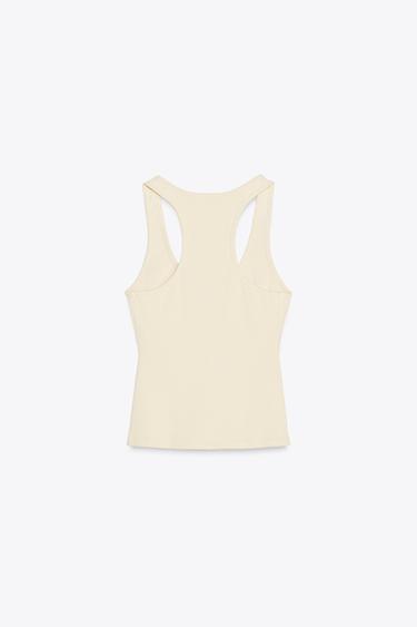 RIBBED ZIP-UP VEST TOP - Ecru / Beige by Zara - Image 5
