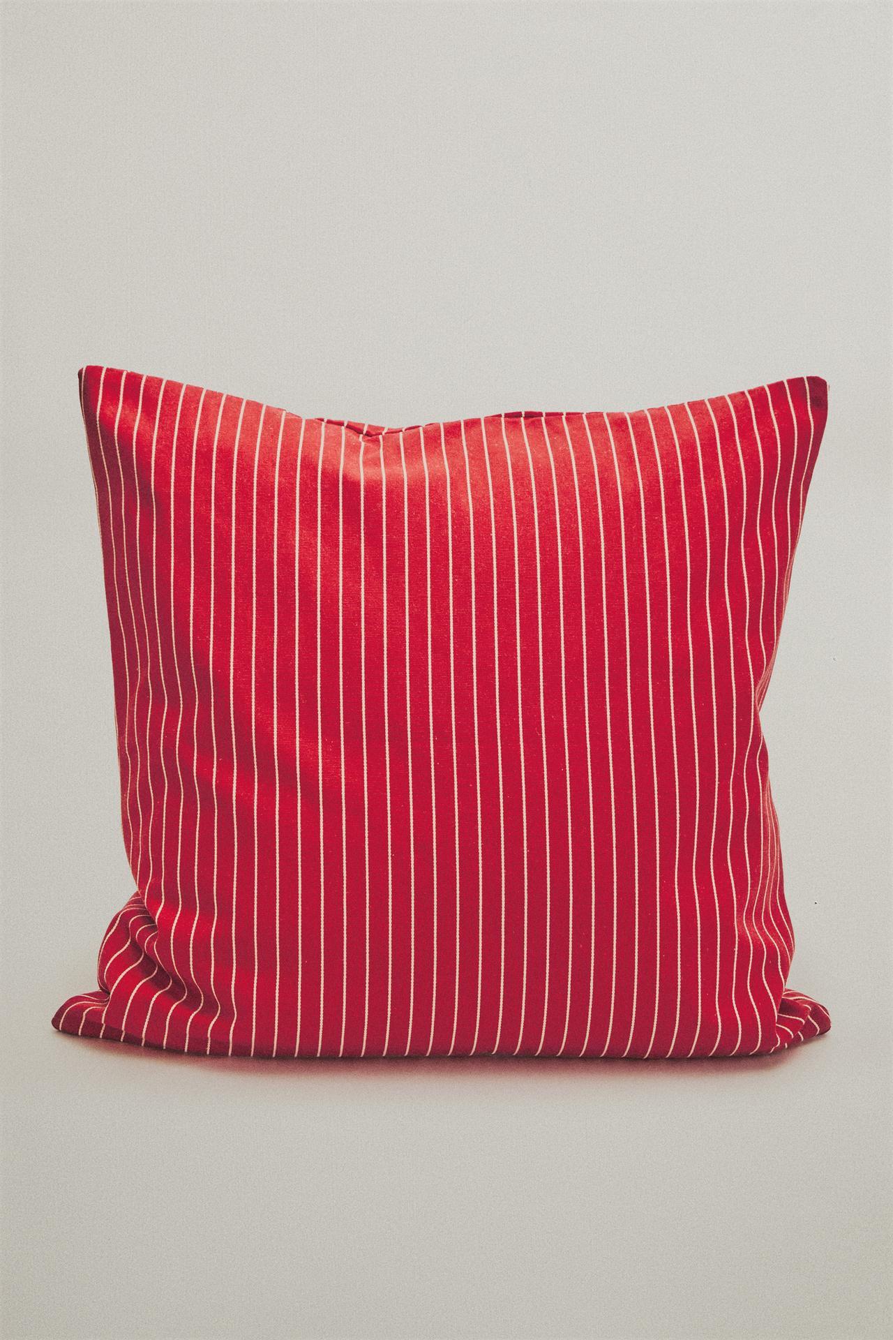 STRIPED COTTON THROW PILLOW COVER | KATHARINE POLE — Ecru / Red