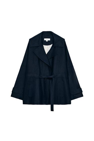 BELTED LINEN BLEND TRENCH COAT - Navy blue by Zara