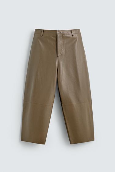 Zaras BALLOON FIT-BYXA I LÄDER - Beige