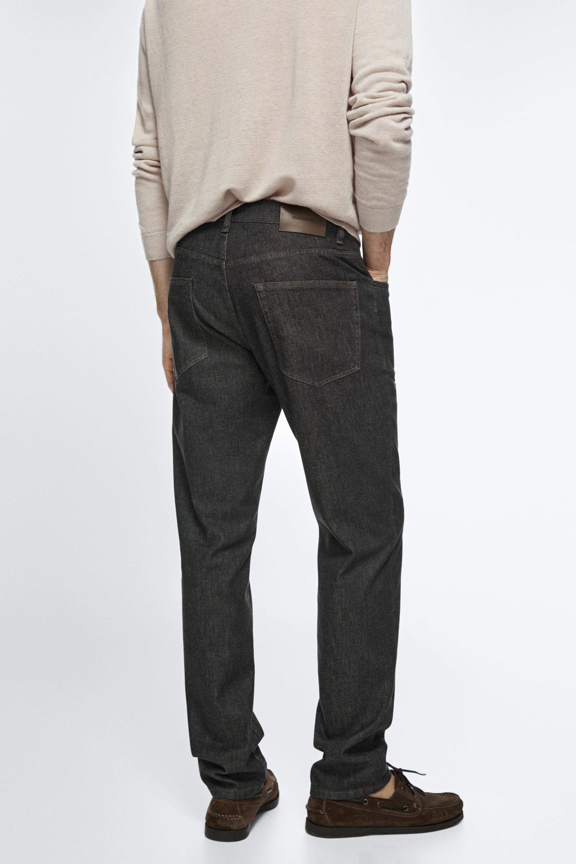 Lightweight tapered fit denim-effect trousers