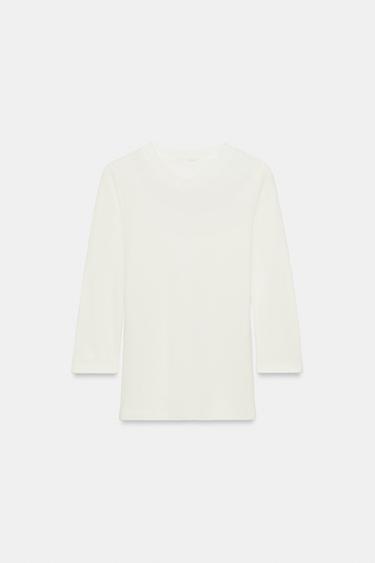 T-SHIRT MED V-UDSKÆRING - Hvid fra Zara