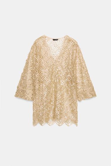 OVERSIZE BLOUSE WITH METALLIC THREAD CUT-OUTS - Gold by Zara - Image 0
