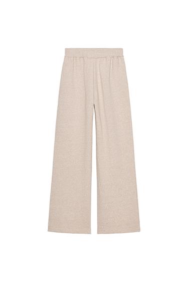 WIDE-LEG PLUSH TROUSERS - Beige marl by Zara
