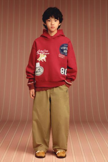 HOODIE WITH PATCHES - Red by Zara