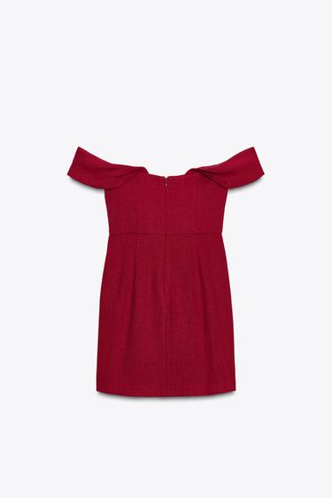 OFF-THE-SHOULDER DROP SLEEVE MINI DRESS - Cherry red by Zara - Image 5
